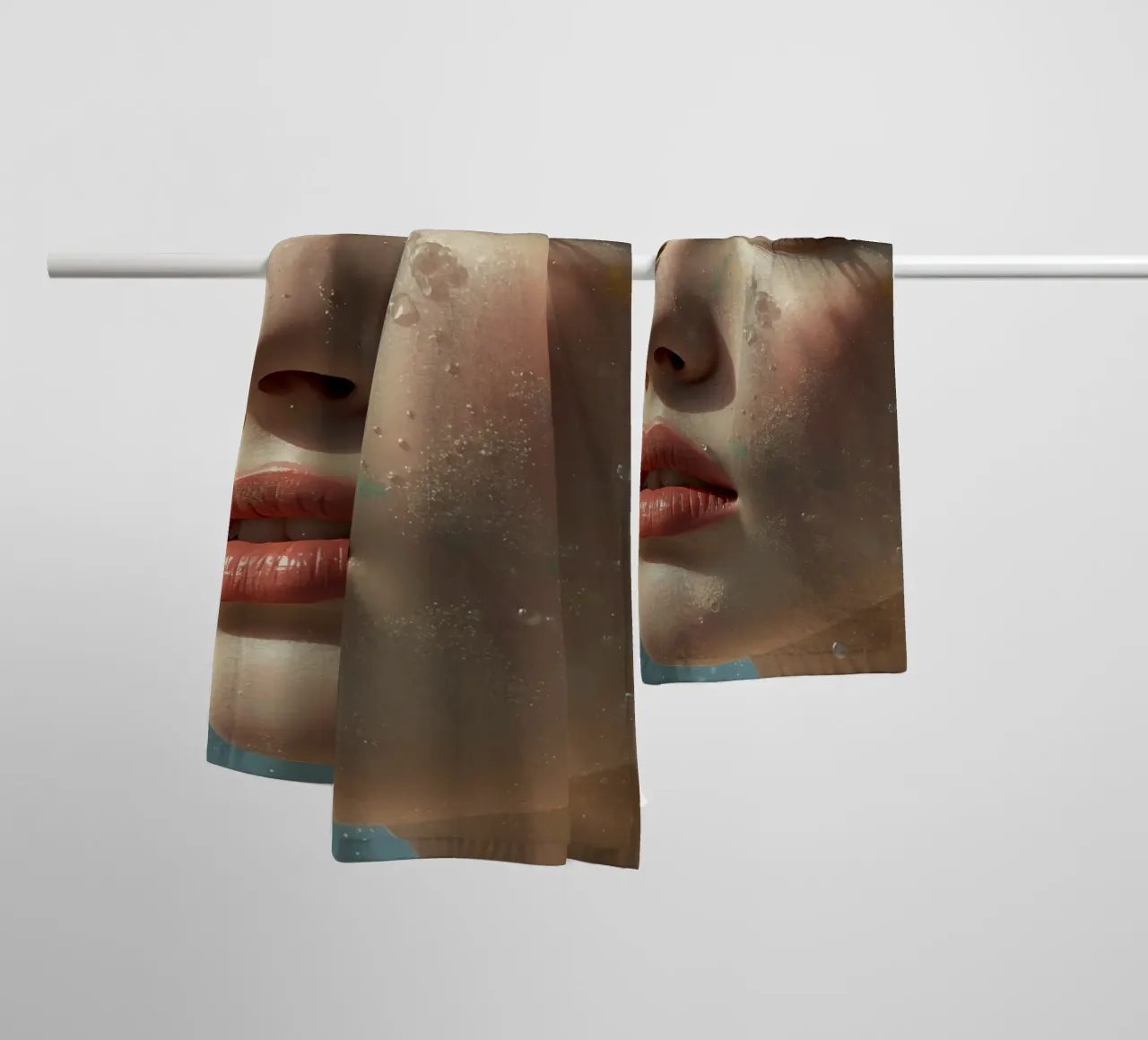 Gesicht einer Frau mit Make-up und Wassertröpfchen Handtuch von DesignDoodle