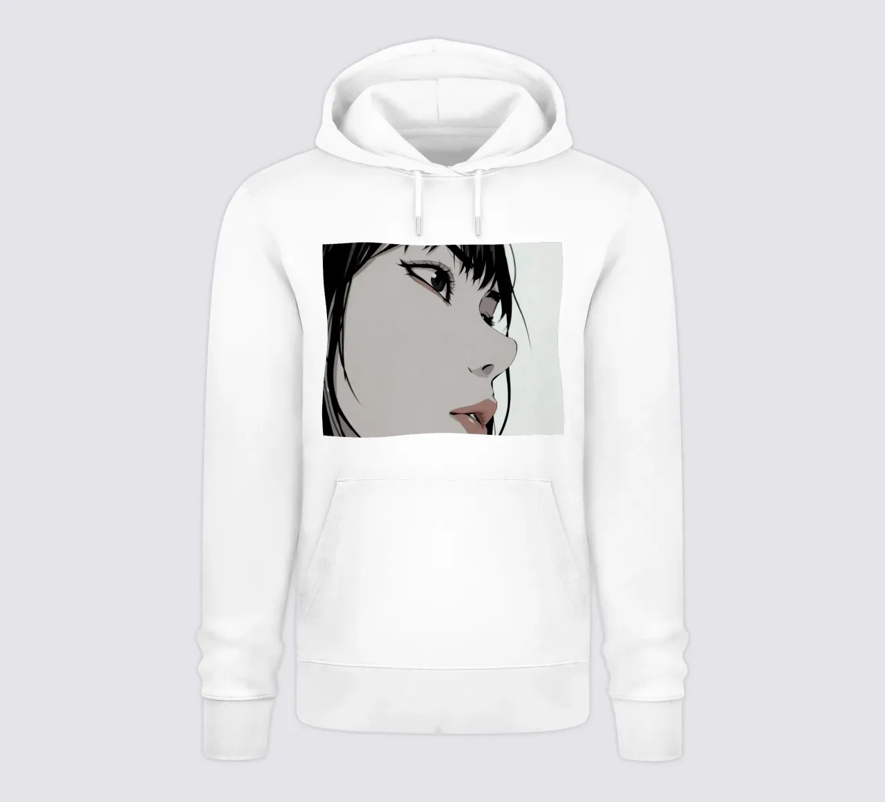 Woman's Face in Profile with Black Hair Illustration felpa con cappuccio da DesignDoodle
