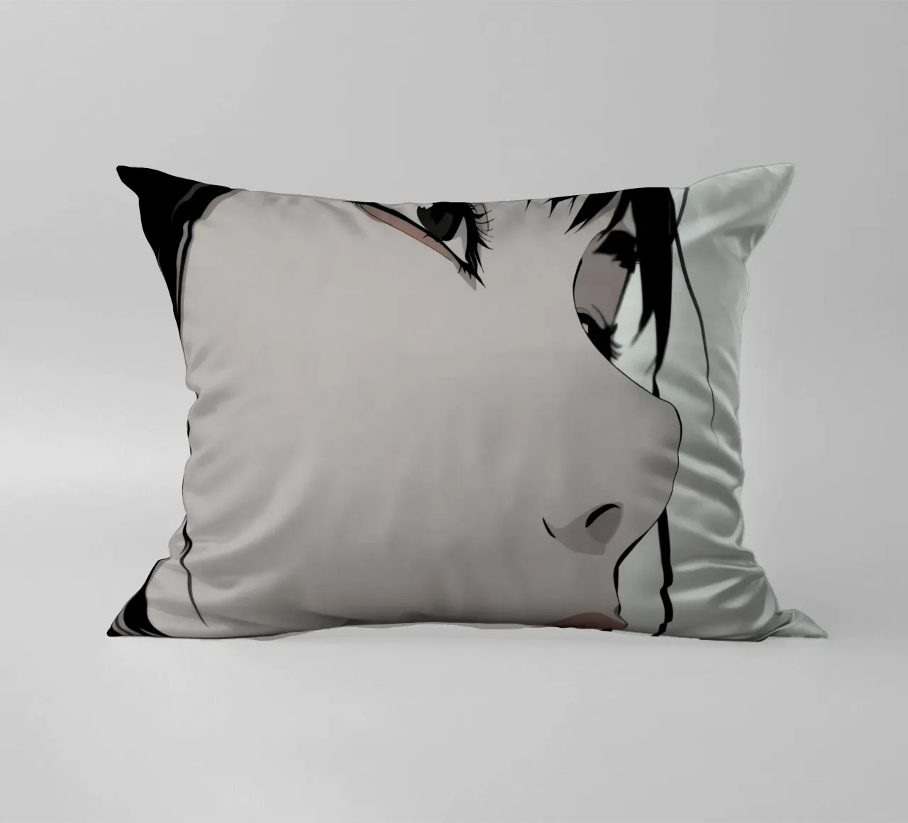 Woman's Face in Profile with Black Hair Illustration cuscino da DesignDoodle