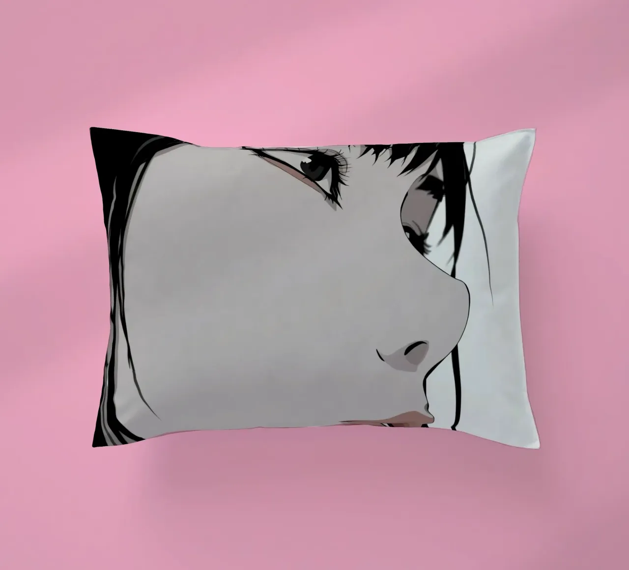 Woman's Face in Profile with Black Hair Illustration cuscino da DesignDoodle