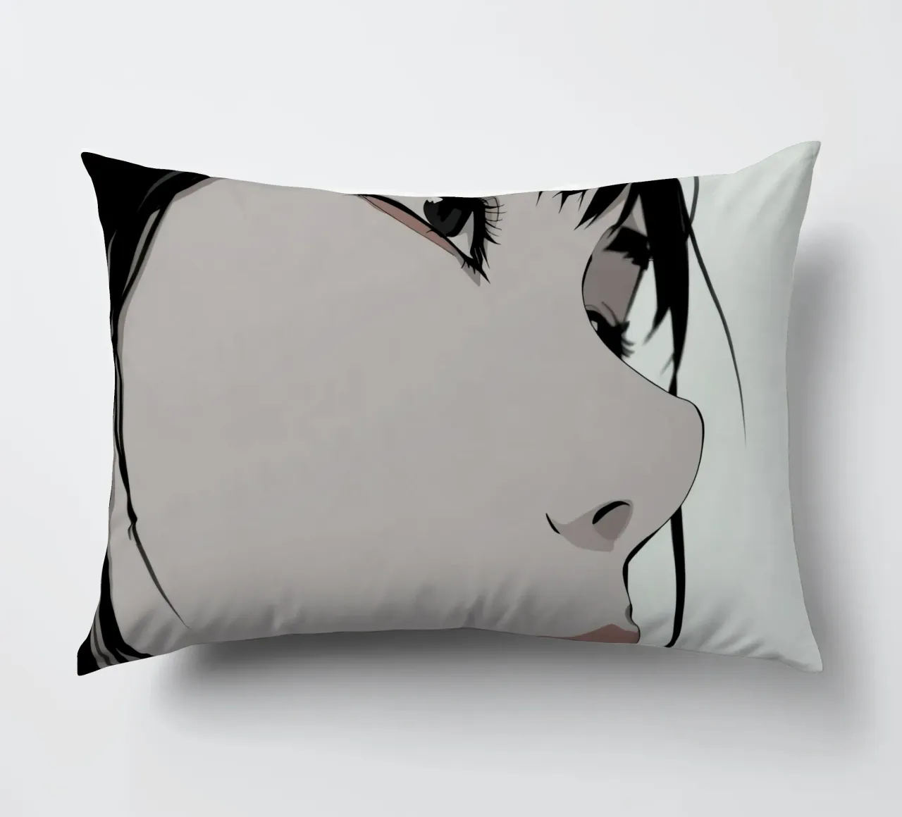 Woman's Face in Profile with Black Hair Illustration cuscino da DesignDoodle
