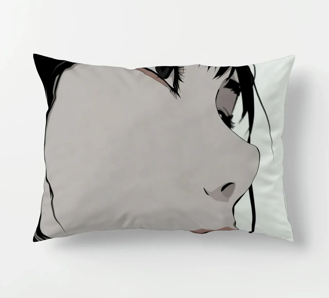 Woman's Face in Profile with Black Hair Illustration cuscino da DesignDoodle