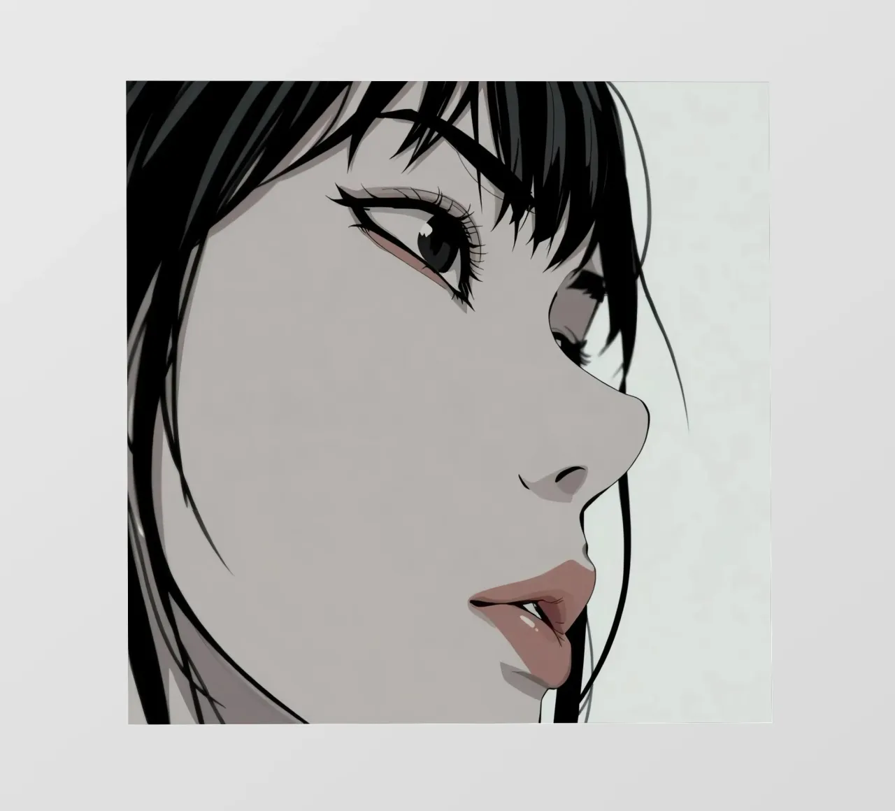 Woman's Face in Profile with Black Hair Illustration pellicola backlit da DesignDoodle