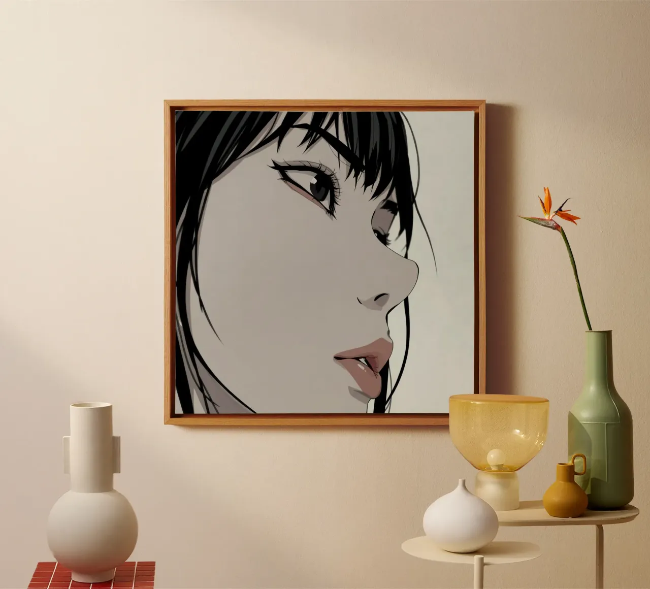 Woman's Face in Profile with Black Hair Illustration tela con Cornice a cassetta da DesignDoodle
