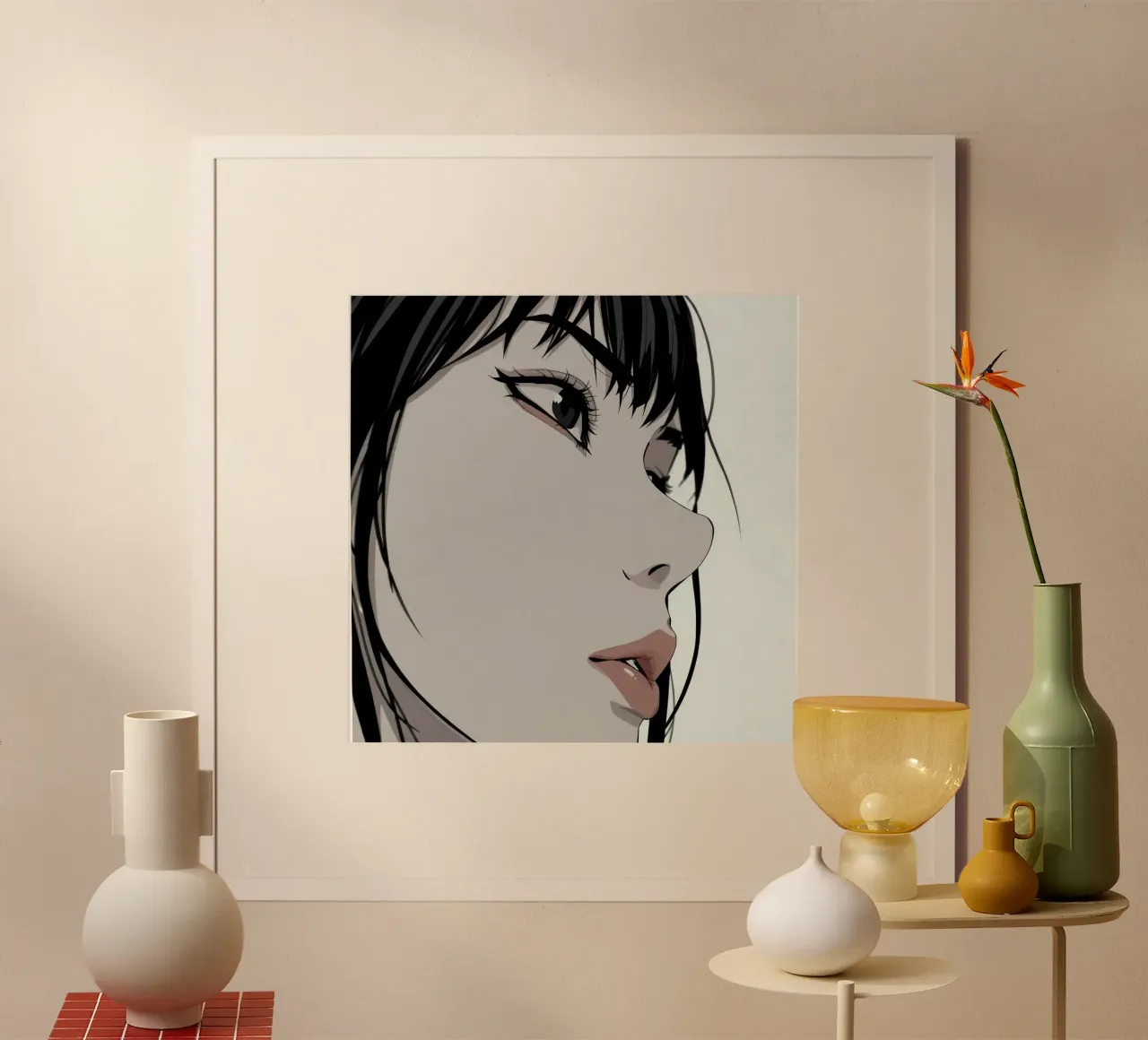 Woman's Face in Profile with Black Hair Illustration poster da DesignDoodle