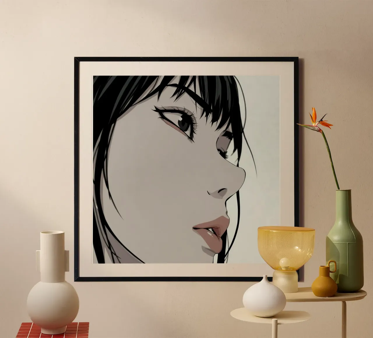 Woman's Face in Profile with Black Hair Illustration poster da DesignDoodle