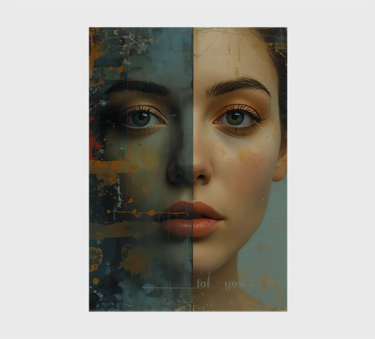 Woman's Face Divided by Realistic and Abstract Styles notebook by DesignDoodle