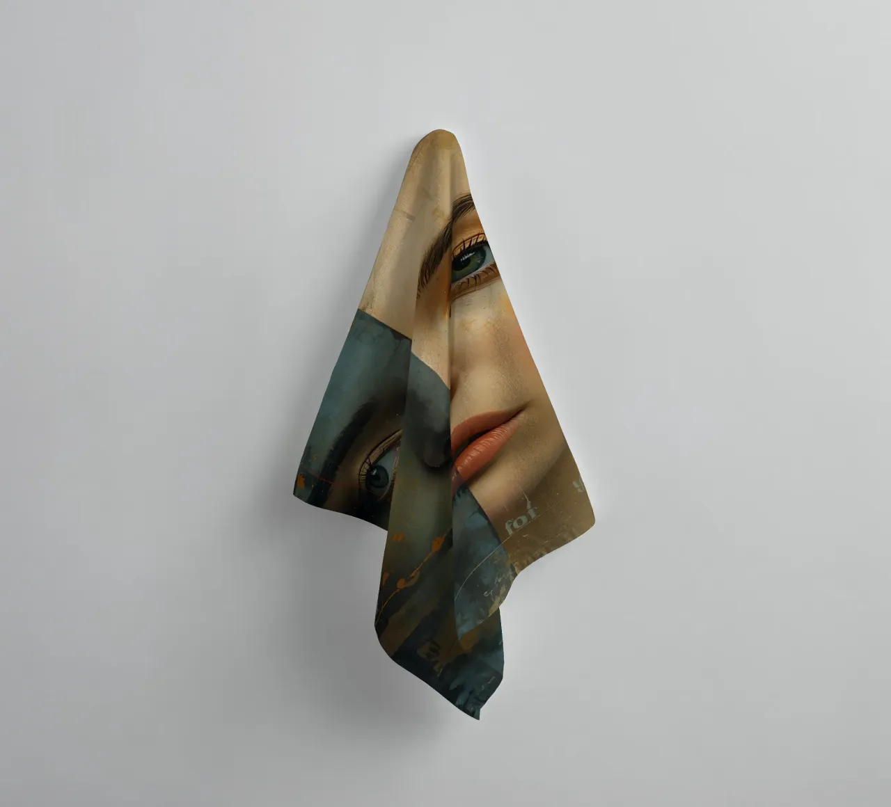 Woman's Face Divided by Realistic and Abstract Styles towel by DesignDoodle