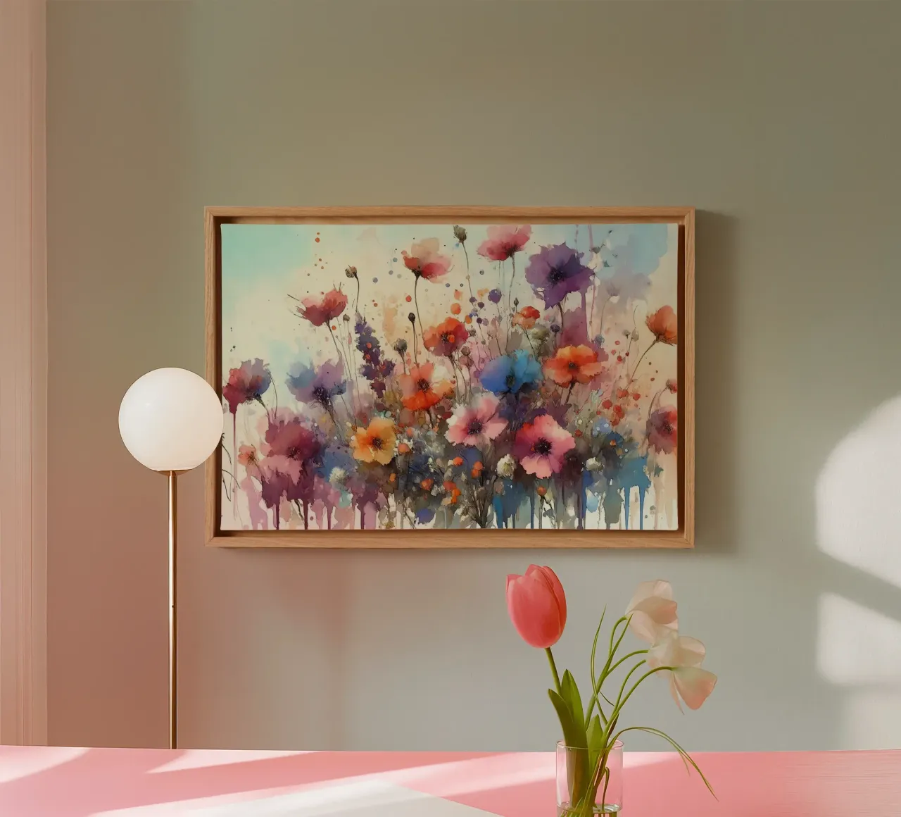 Levendige weide met wilde bloemen in bloei canvas met Baklijst van Chromatic Fusion Studio