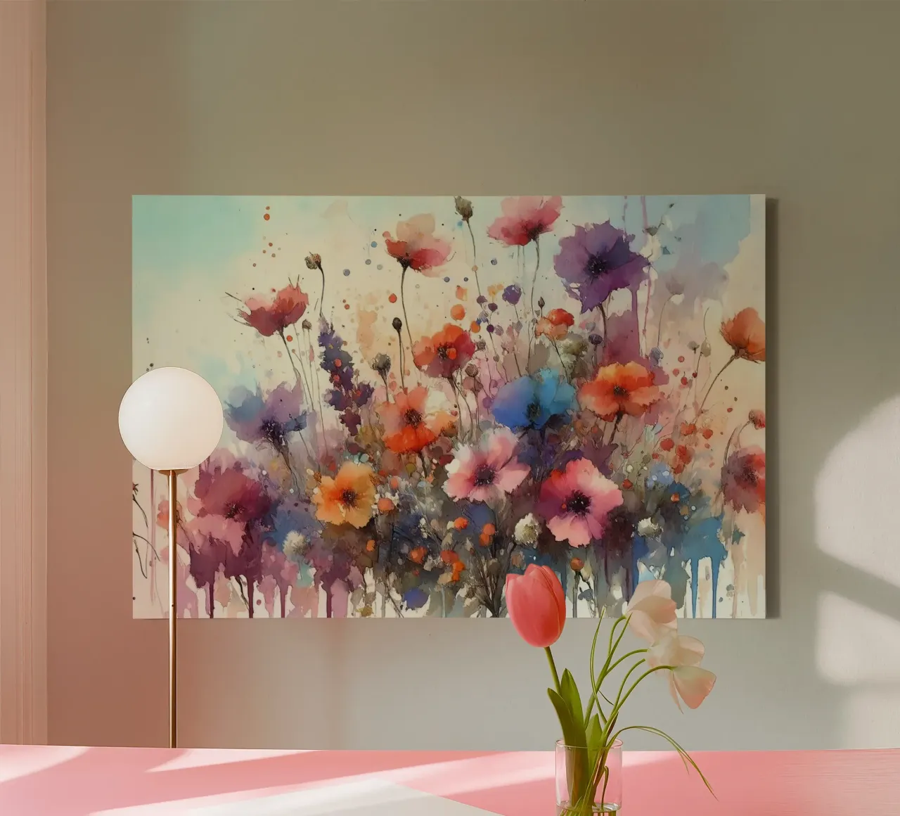 Levendige weide met wilde bloemen in bloei canvas met Baklijst van Chromatic Fusion Studio