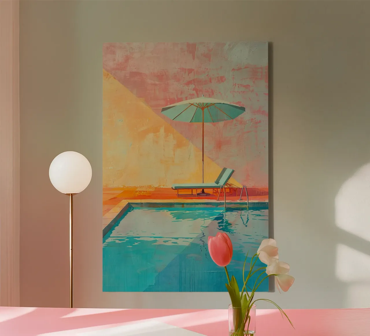 Golden Hour Poolside canvas met Baklijst van Mosaic Dialogue
