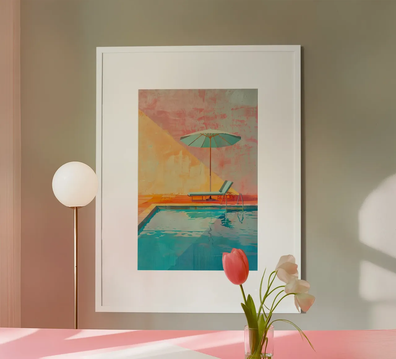 Golden Hour Poolside poster con telaio in plastica da Mosaic Dialogue