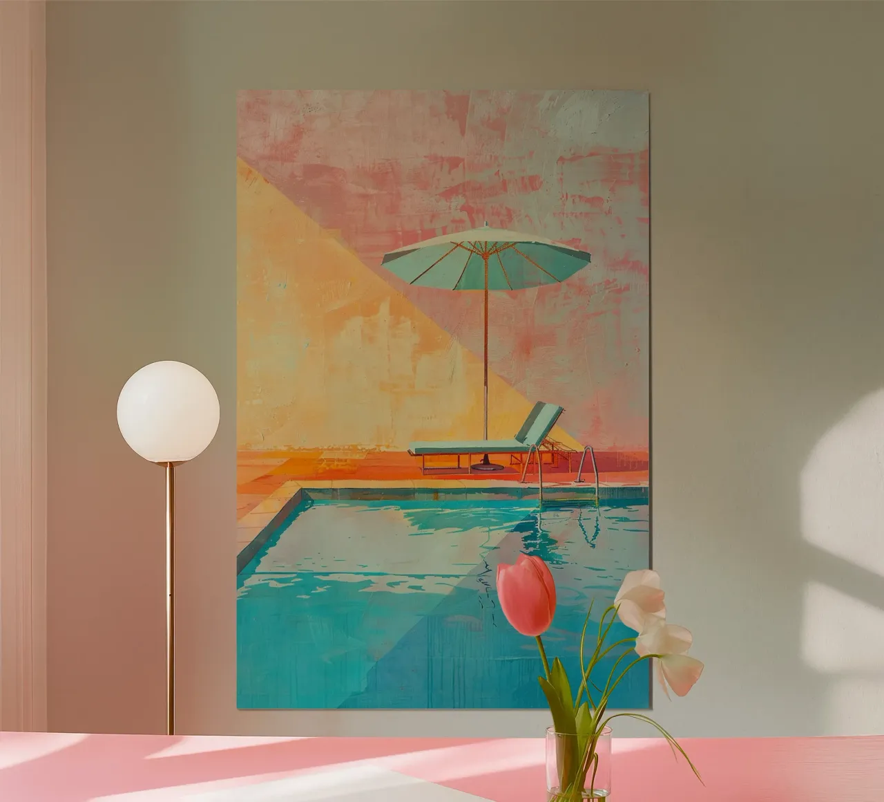 Golden Hour Poolside poster con telaio in plastica da Mosaic Dialogue