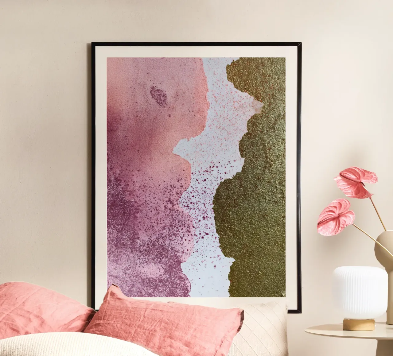 Dreamy Pink and Green poster con telaio in legno da Gypsy Galleria