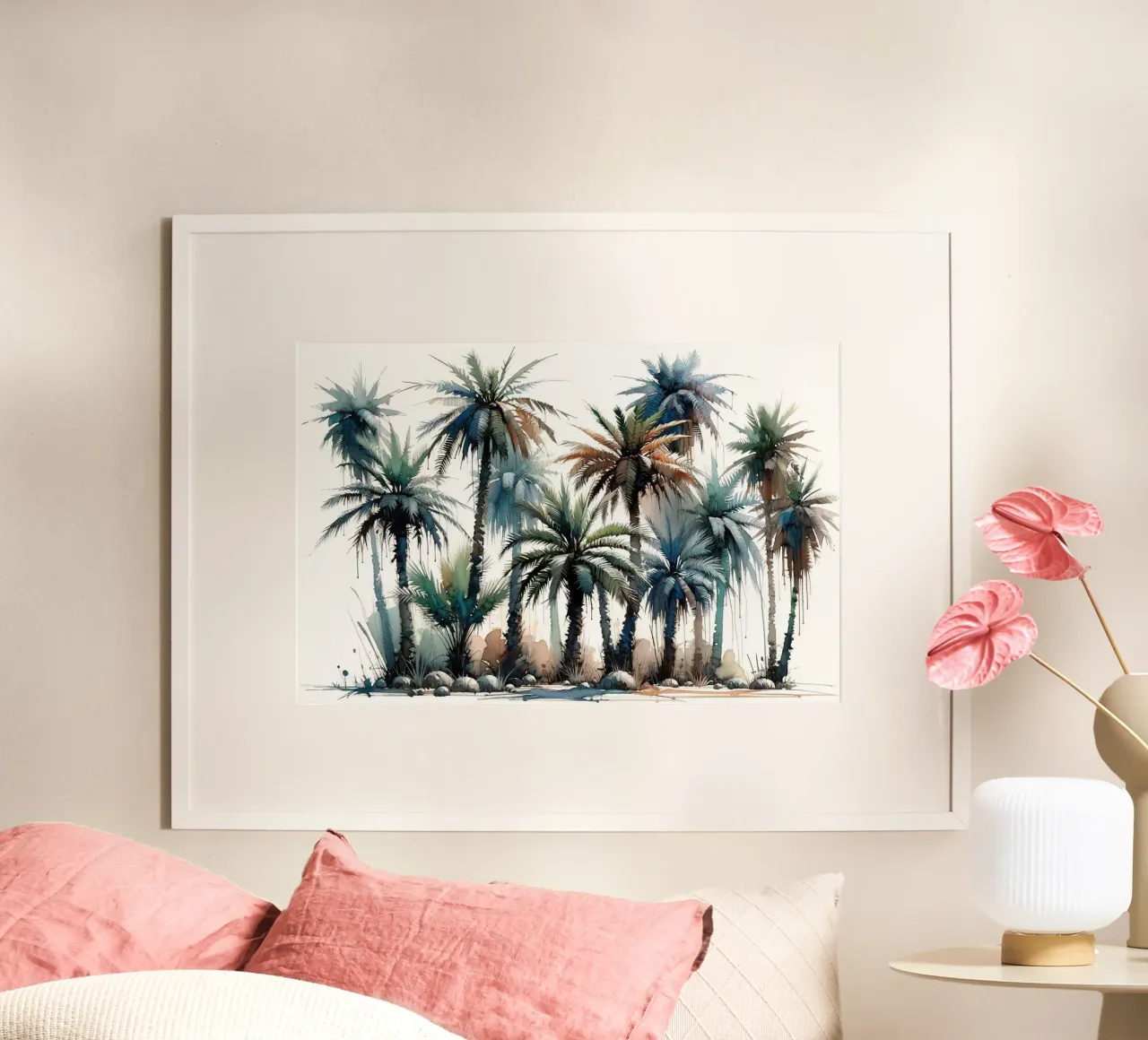 Palme vibranti in acquerello poster da Chromatic Fusion Studio