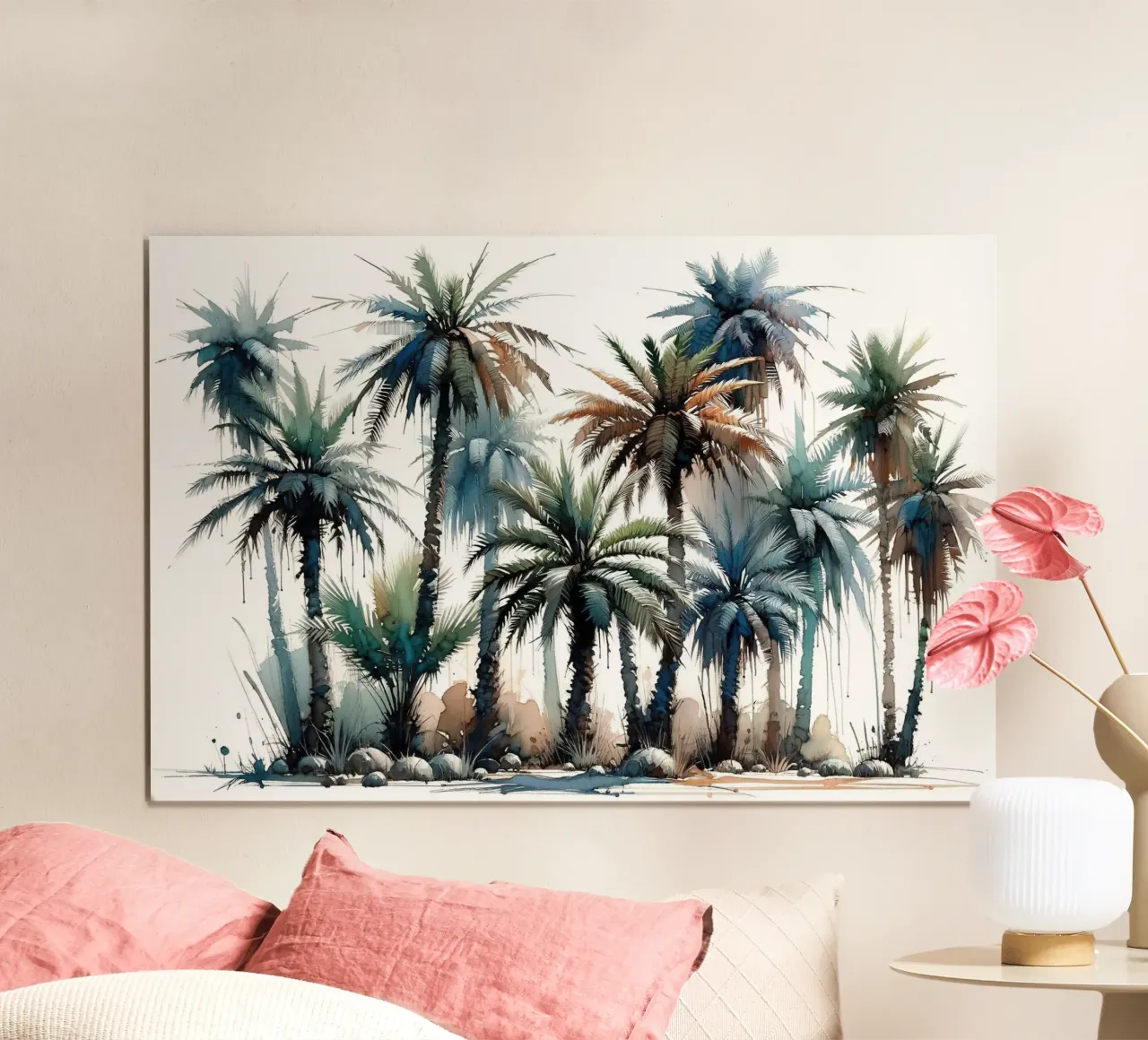 Palme vibranti in acquerello poster da Chromatic Fusion Studio