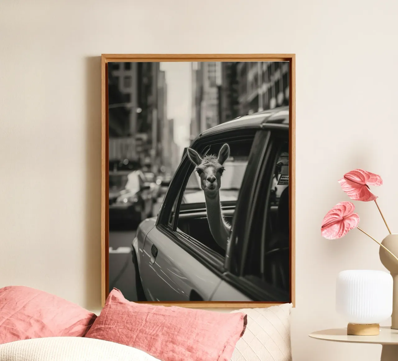 Traveling llama in New York canvas met Baklijst van Leonard Barreiro