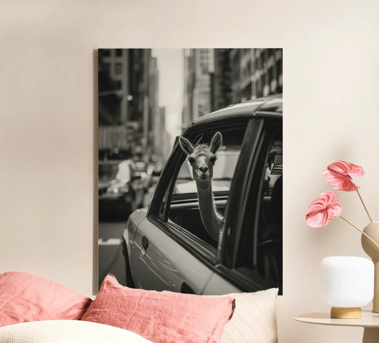 Traveling llama in New York canvas met Baklijst van Leonard Barreiro