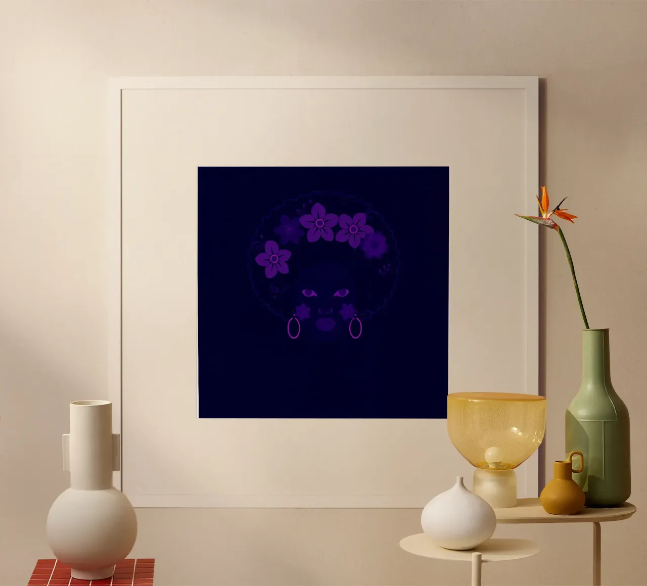 Ritratto di donna con afro e fiori poster da DesignDoodle