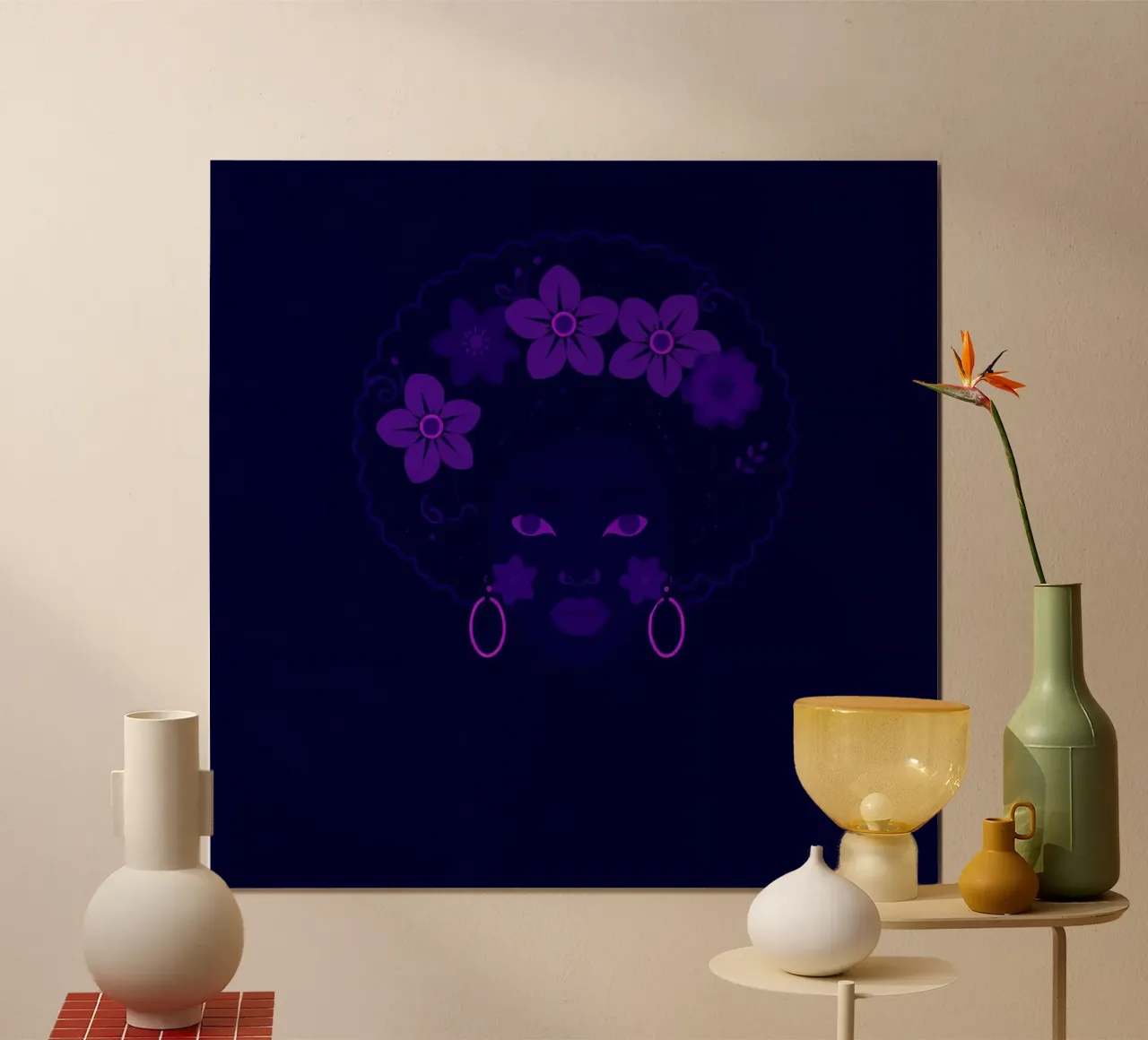 Ritratto di donna con afro e fiori poster da DesignDoodle