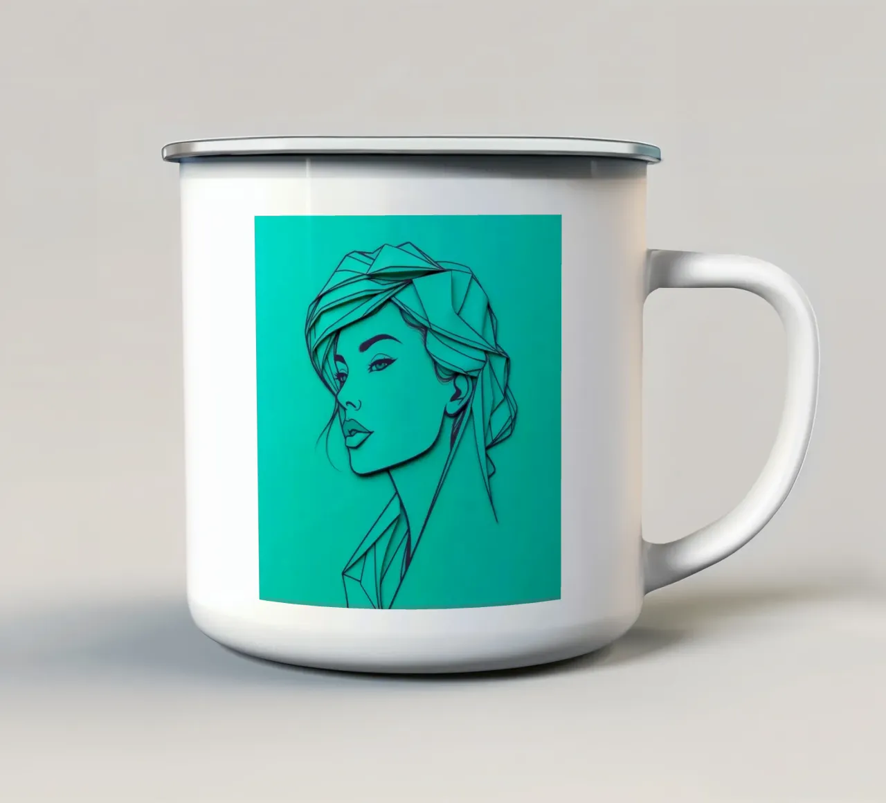 Ritratto di donna in carta verde tazza in smalto da DesignDoodle