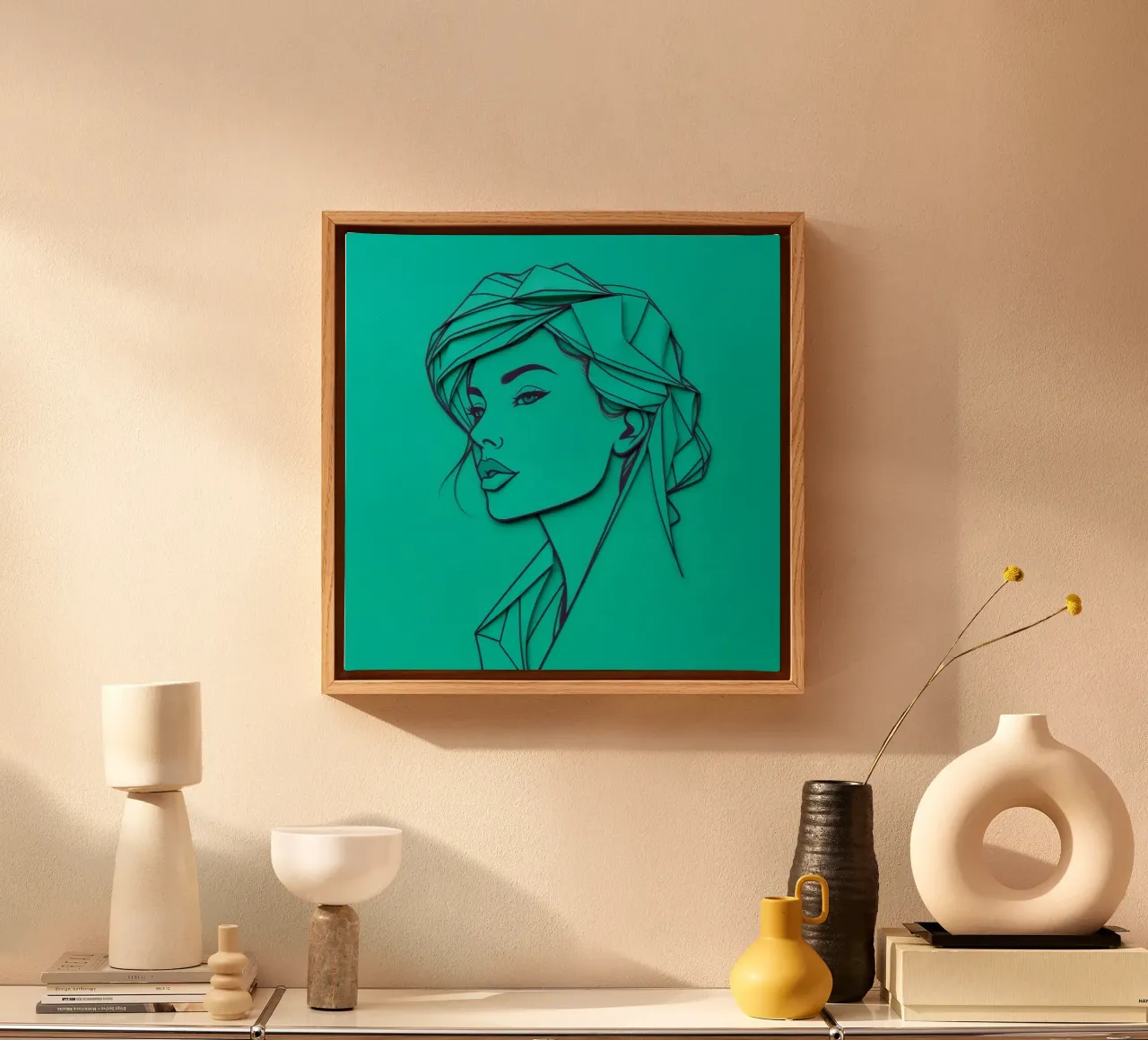 Ritratto di donna in carta verde tela con Cornice a cassetta da DesignDoodle