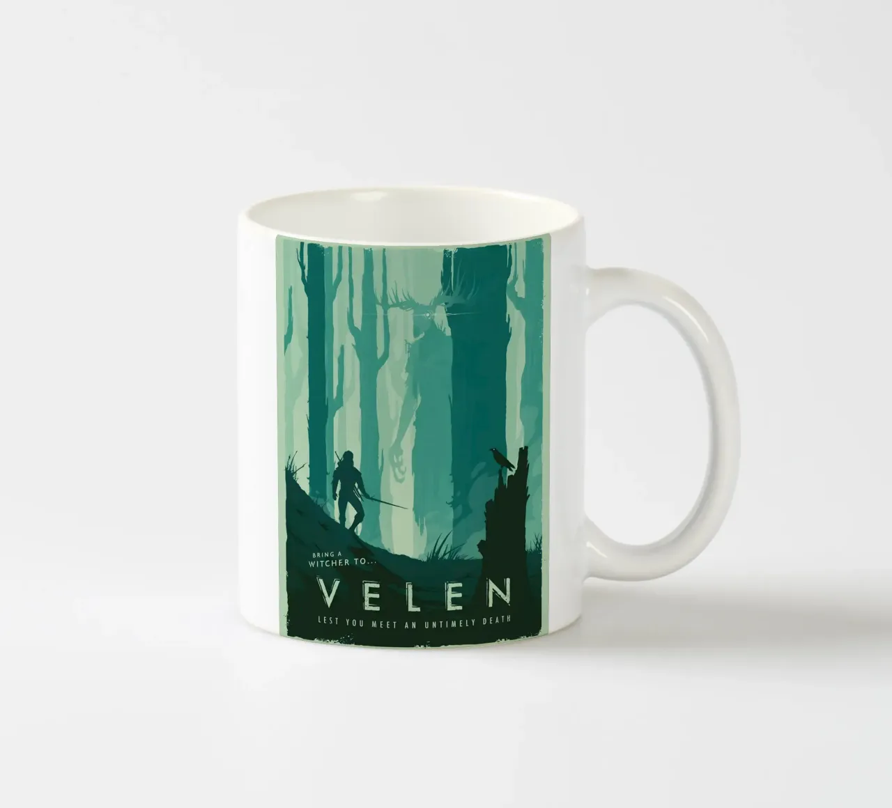Bring A Witcher To Velen tazza in ceramica da Robert Hoff