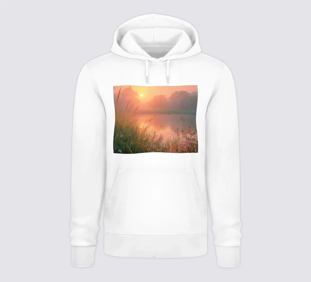 Tramonto sul lago con erba e fiori selvatici felpa con cappuccio da DesignDoodle