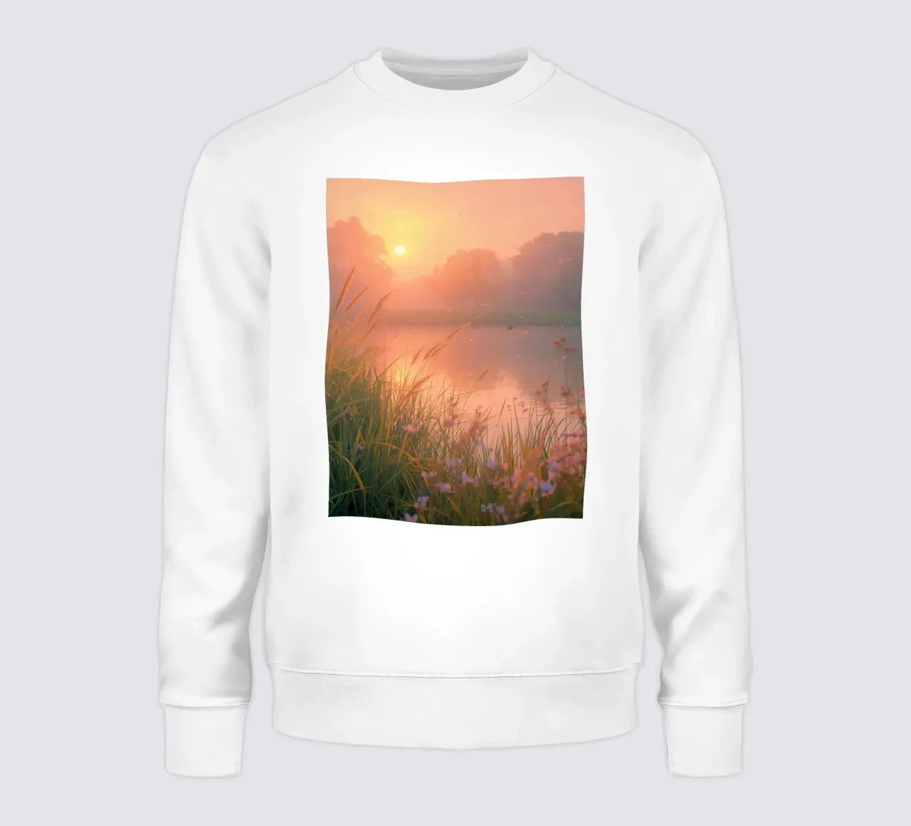 Tramonto sul lago con erba e fiori selvatici felpa da DesignDoodle