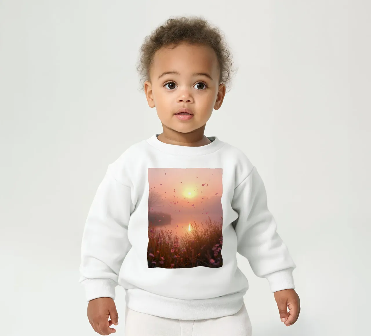 Alba sull'acqua con albero e erba di petali felpa neonato da DesignDoodle