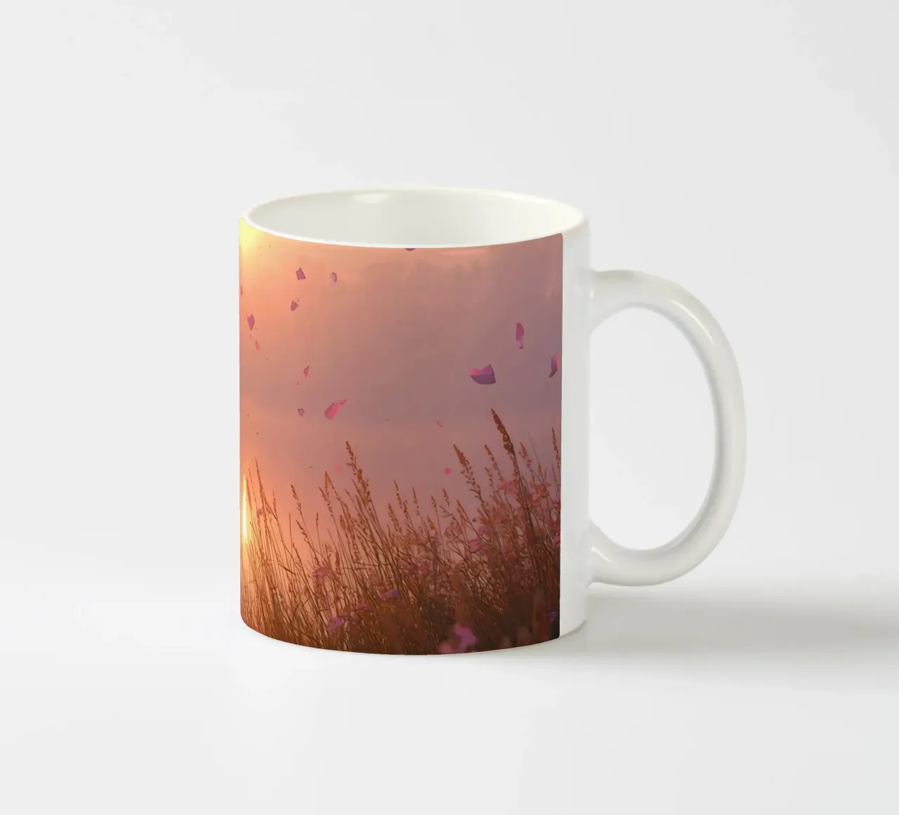 Alba sull'acqua con albero e erba di petali tazza in ceramica da DesignDoodle