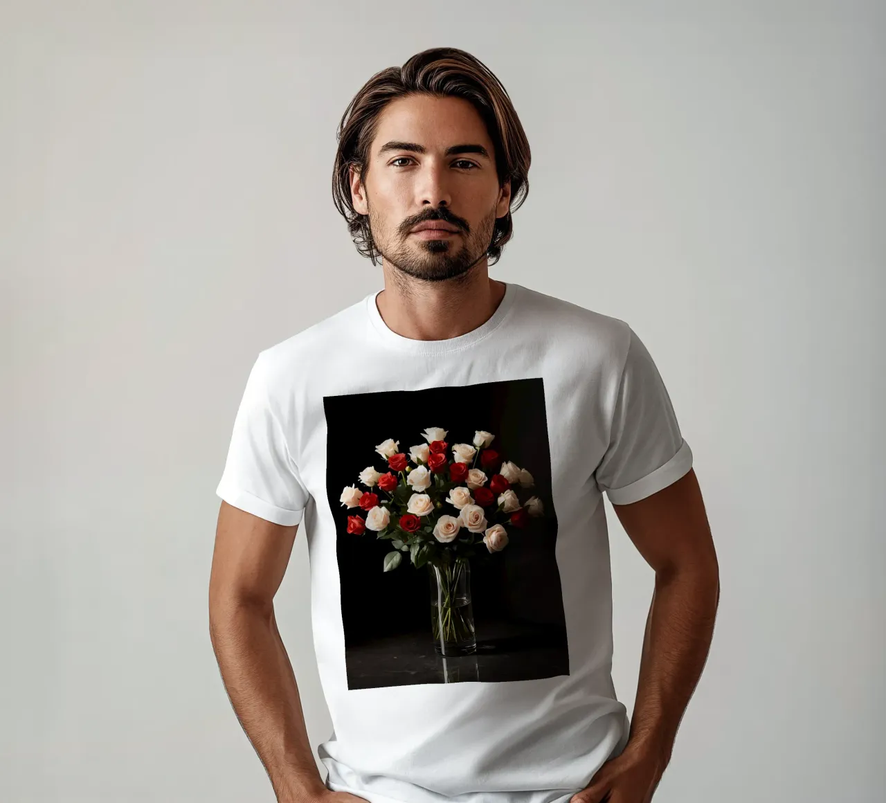Rose in vaso rosso rosa in vetro trasparente t-shirt da DesignDoodle