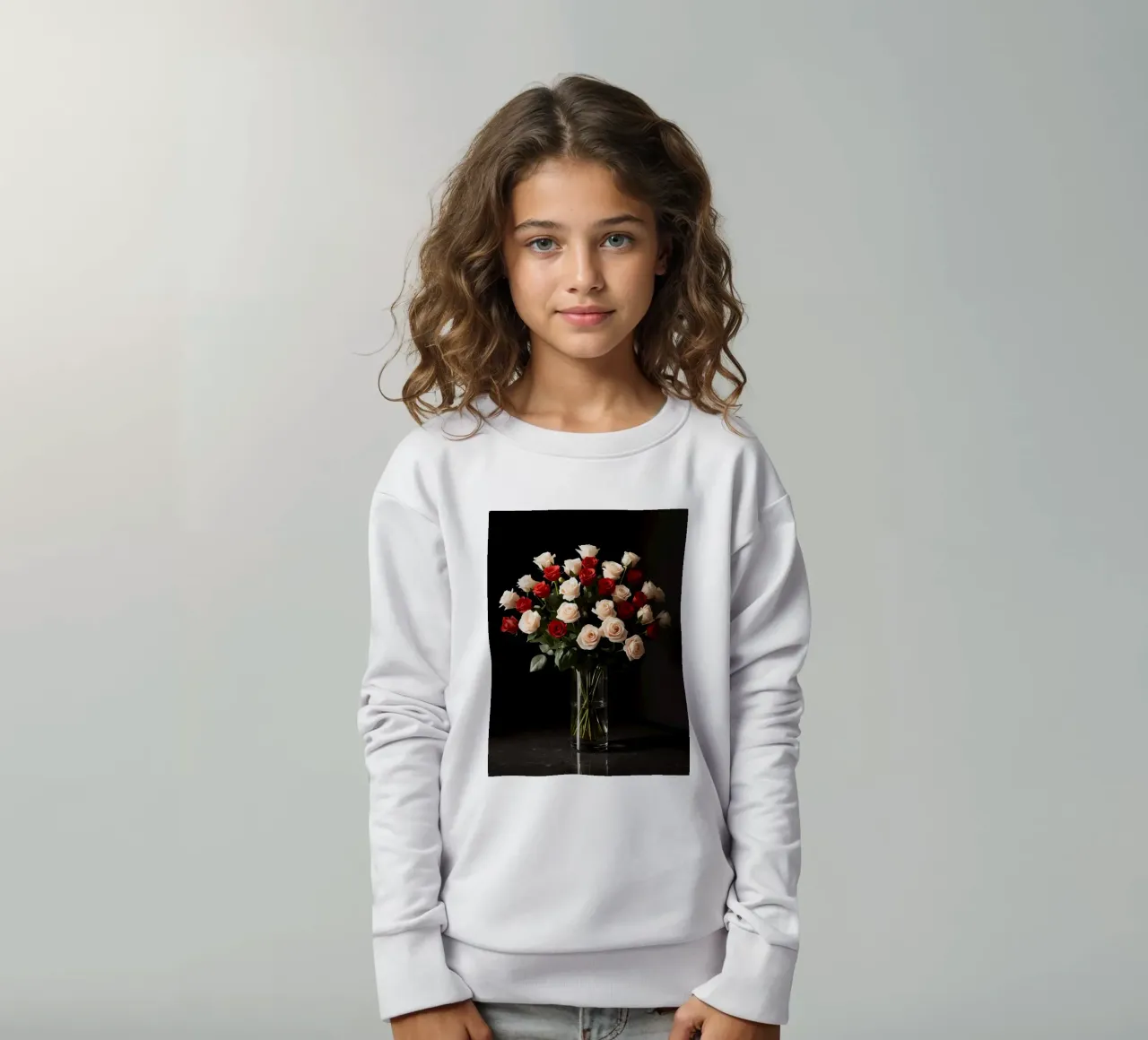 Rose in vaso rosso rosa in vetro trasparente felpa bambino da DesignDoodle