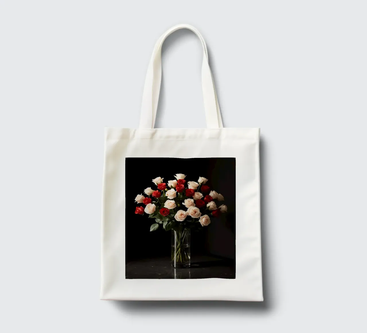 Rose in vaso rosso rosa in vetro trasparente borsa in juta da DesignDoodle