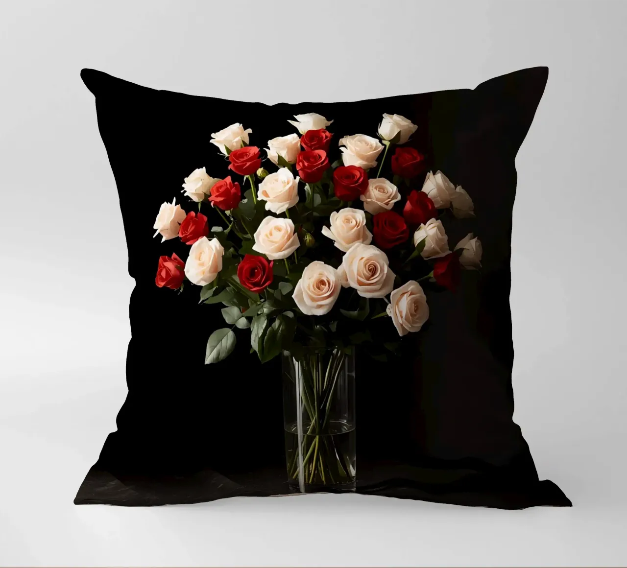 Rose in vaso rosso rosa in vetro trasparente cuscino da DesignDoodle