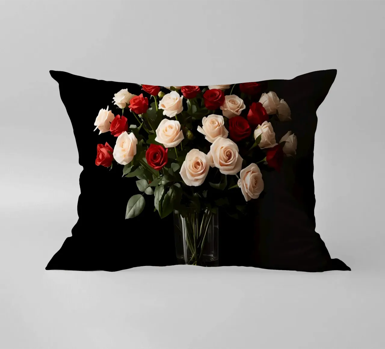Rose in vaso rosso rosa in vetro trasparente cuscino da DesignDoodle