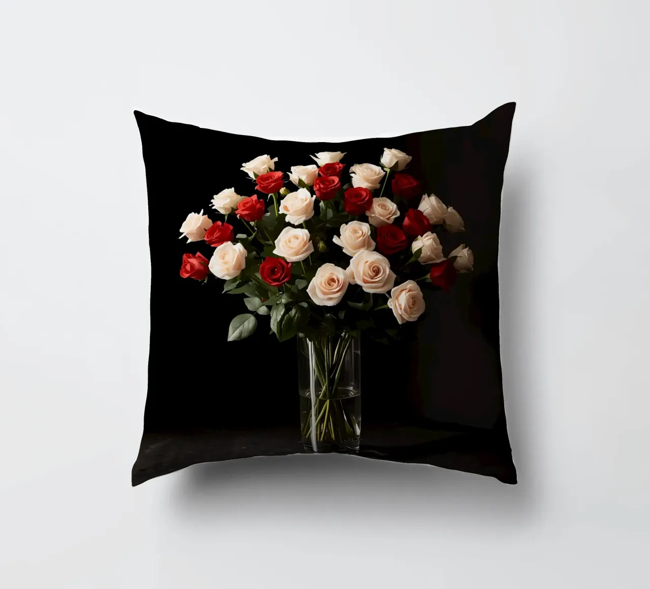Rose in vaso rosso rosa in vetro trasparente cuscino da DesignDoodle