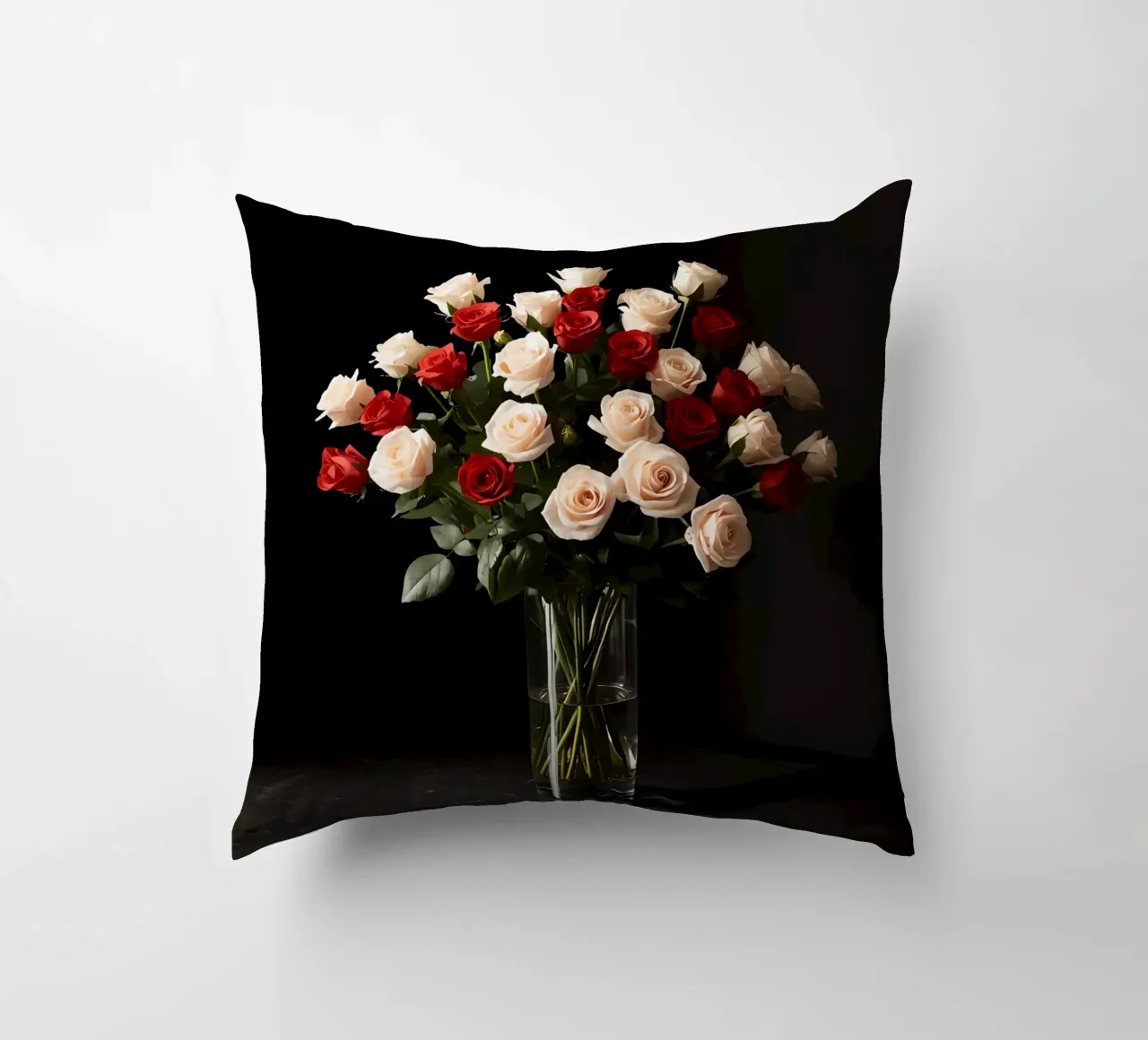 Rose in vaso rosso rosa in vetro trasparente cuscino da DesignDoodle