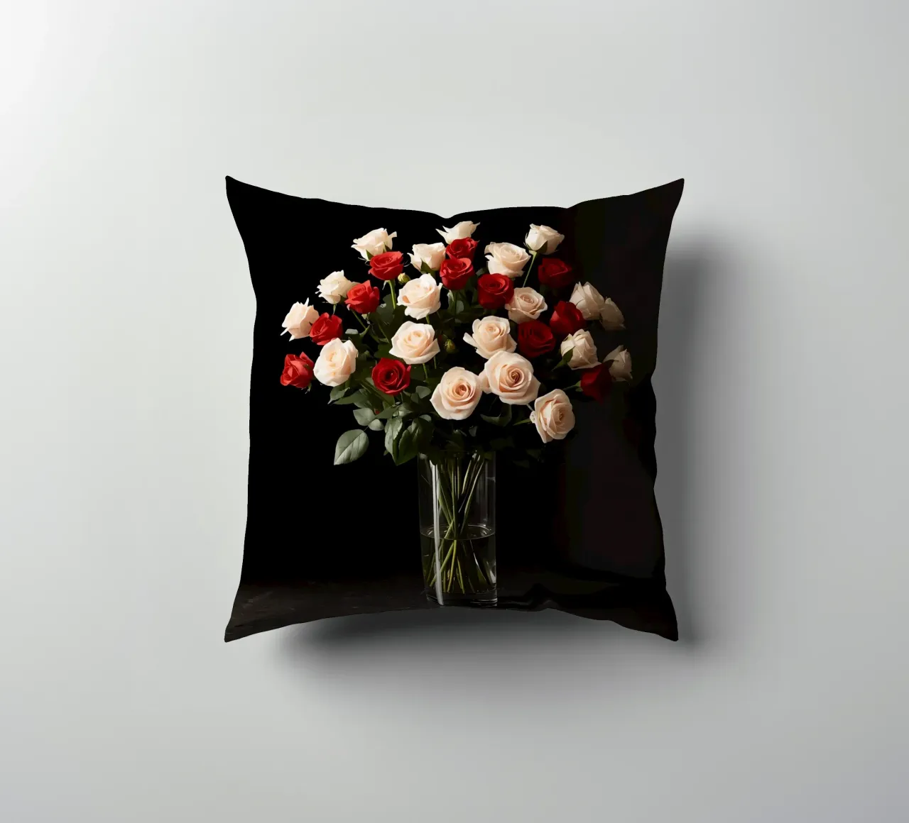 Rose in vaso rosso rosa in vetro trasparente cuscino da DesignDoodle