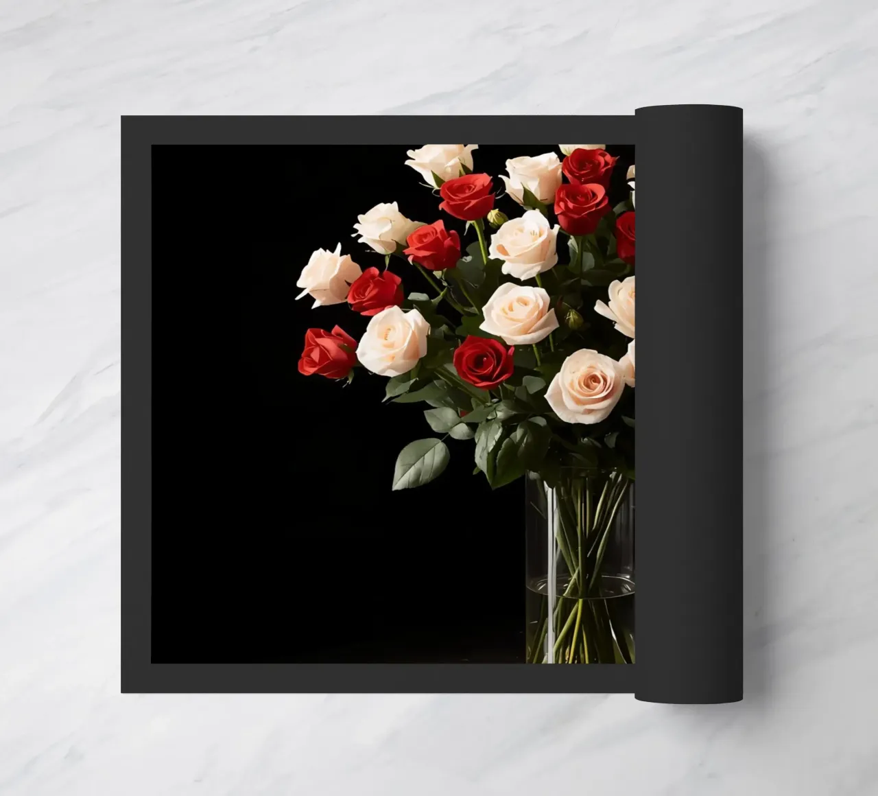 Rose in vaso rosso rosa in vetro trasparente zerbino da DesignDoodle