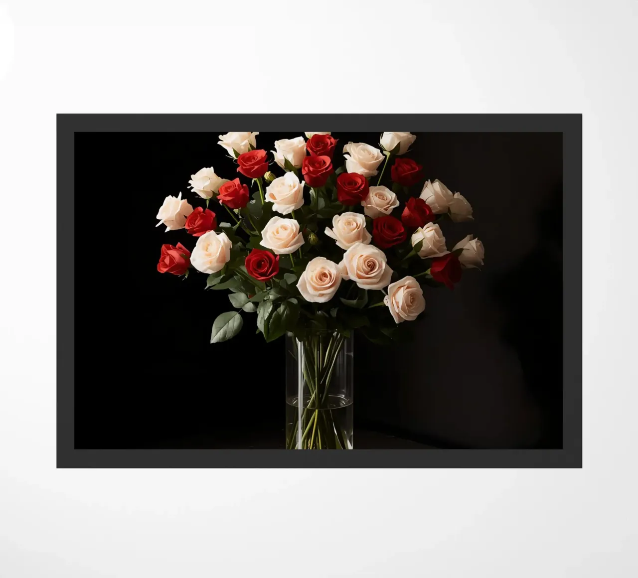 Rose in vaso rosso rosa in vetro trasparente zerbino da DesignDoodle