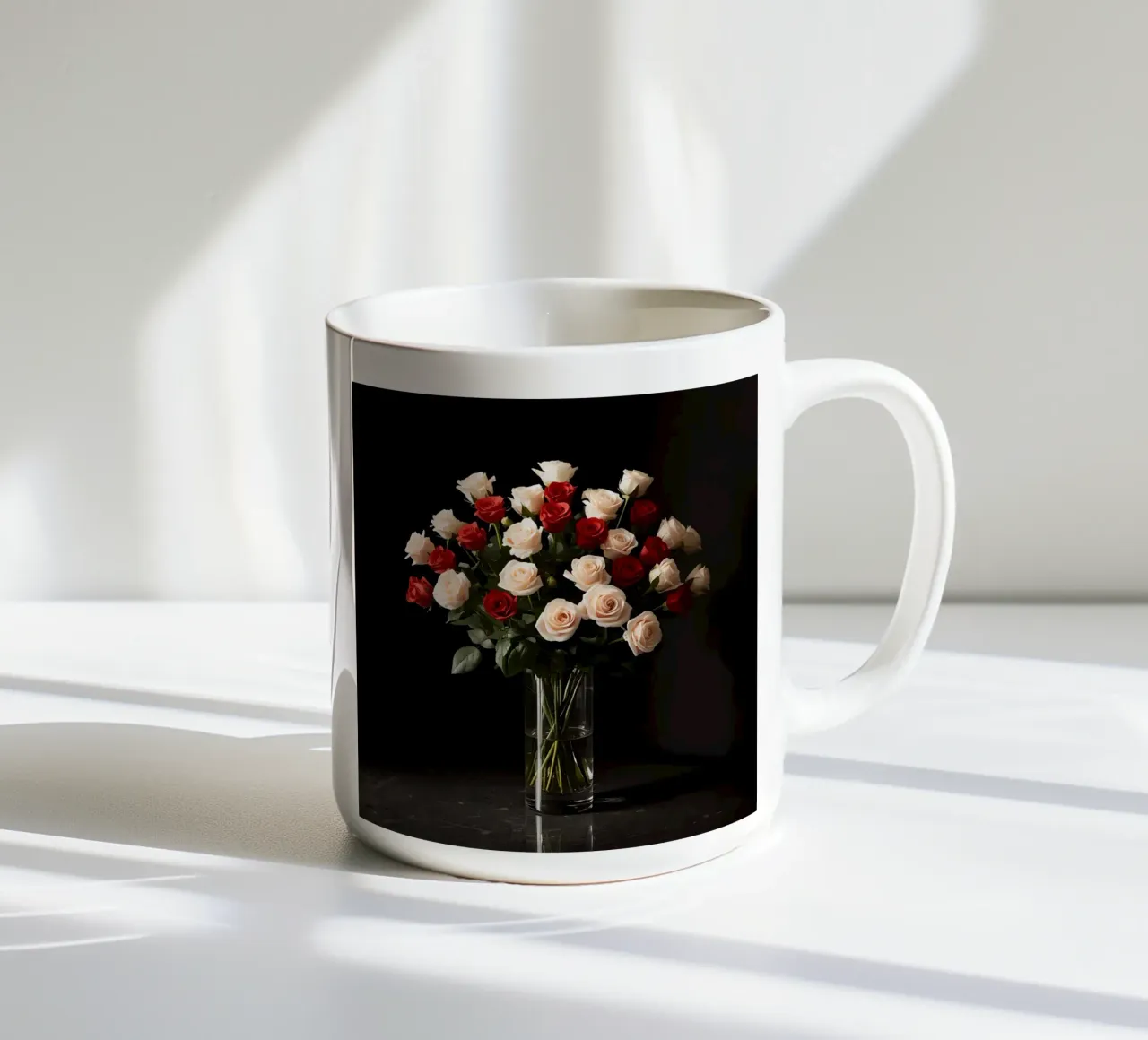 Rose in vaso rosso rosa in vetro trasparente tazza in ceramica da DesignDoodle