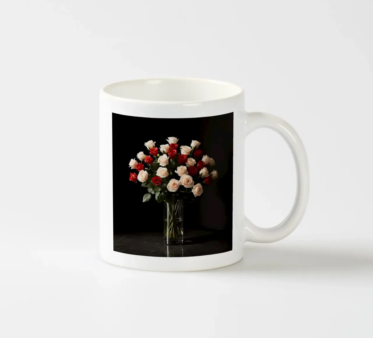 Rose in vaso rosso rosa in vetro trasparente tazza in ceramica da DesignDoodle