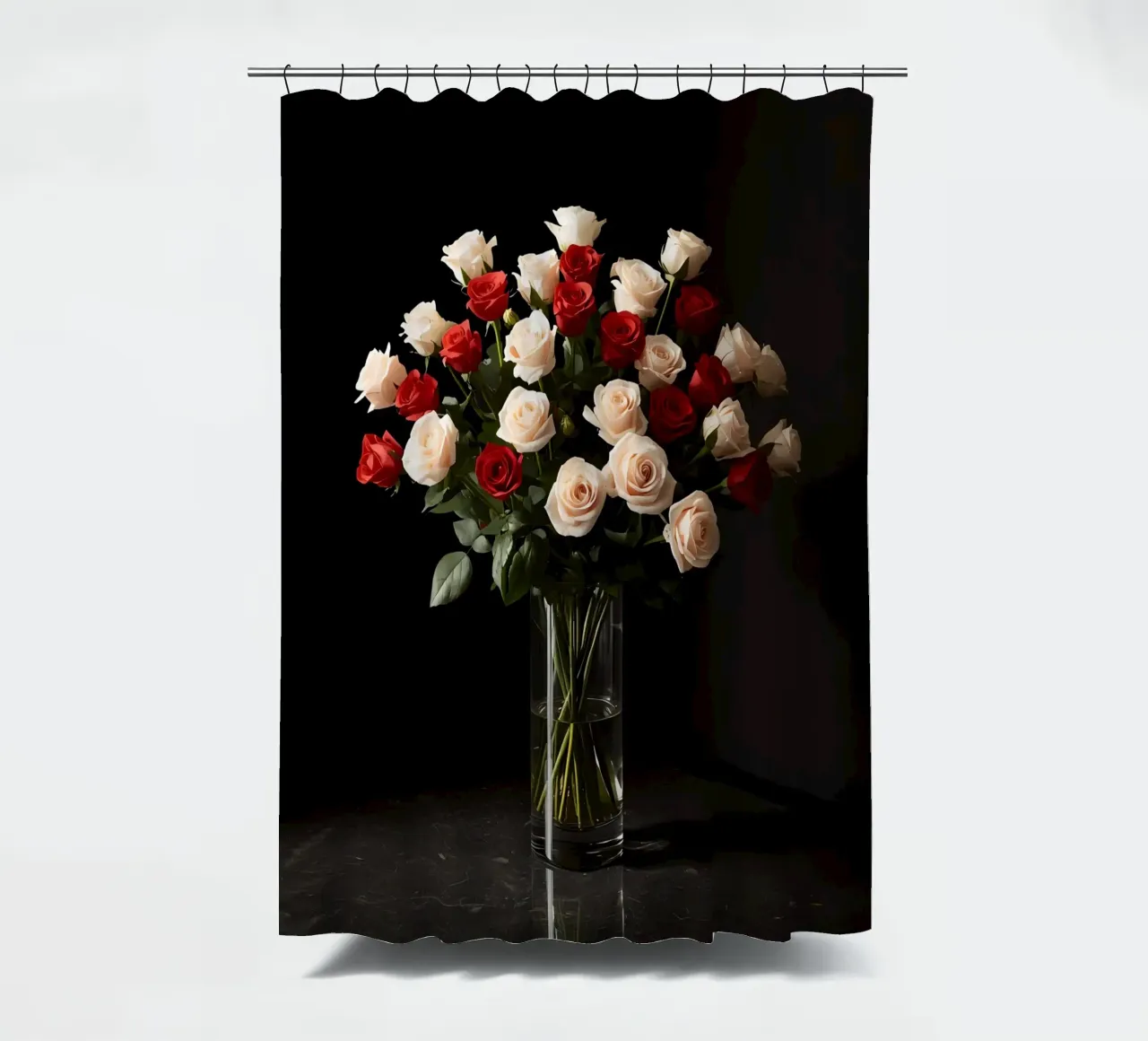 Rose in vaso rosso rosa in vetro trasparente tenda da doccia da DesignDoodle
