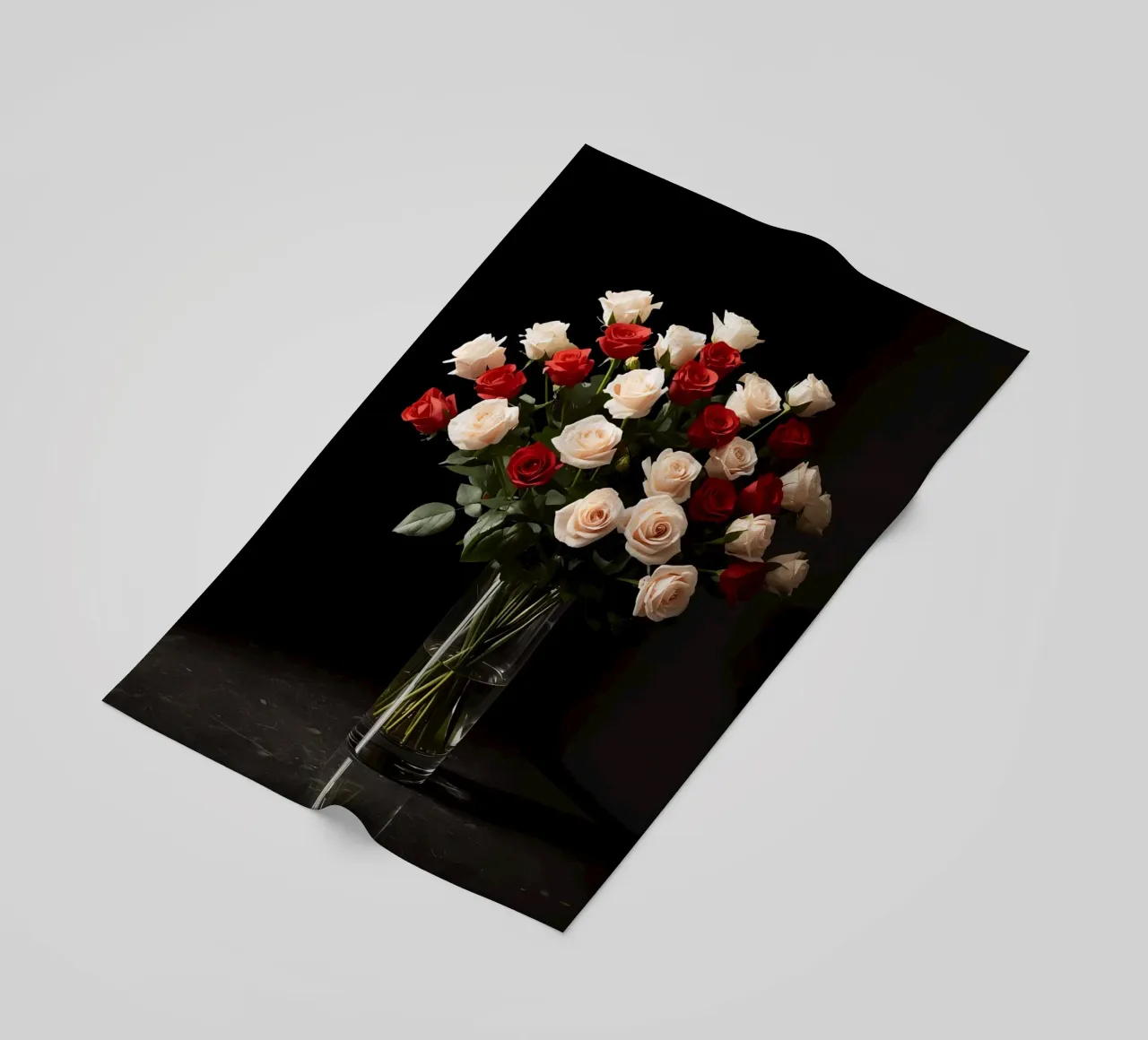 Rose in vaso rosso rosa in vetro trasparente telo mare da DesignDoodle