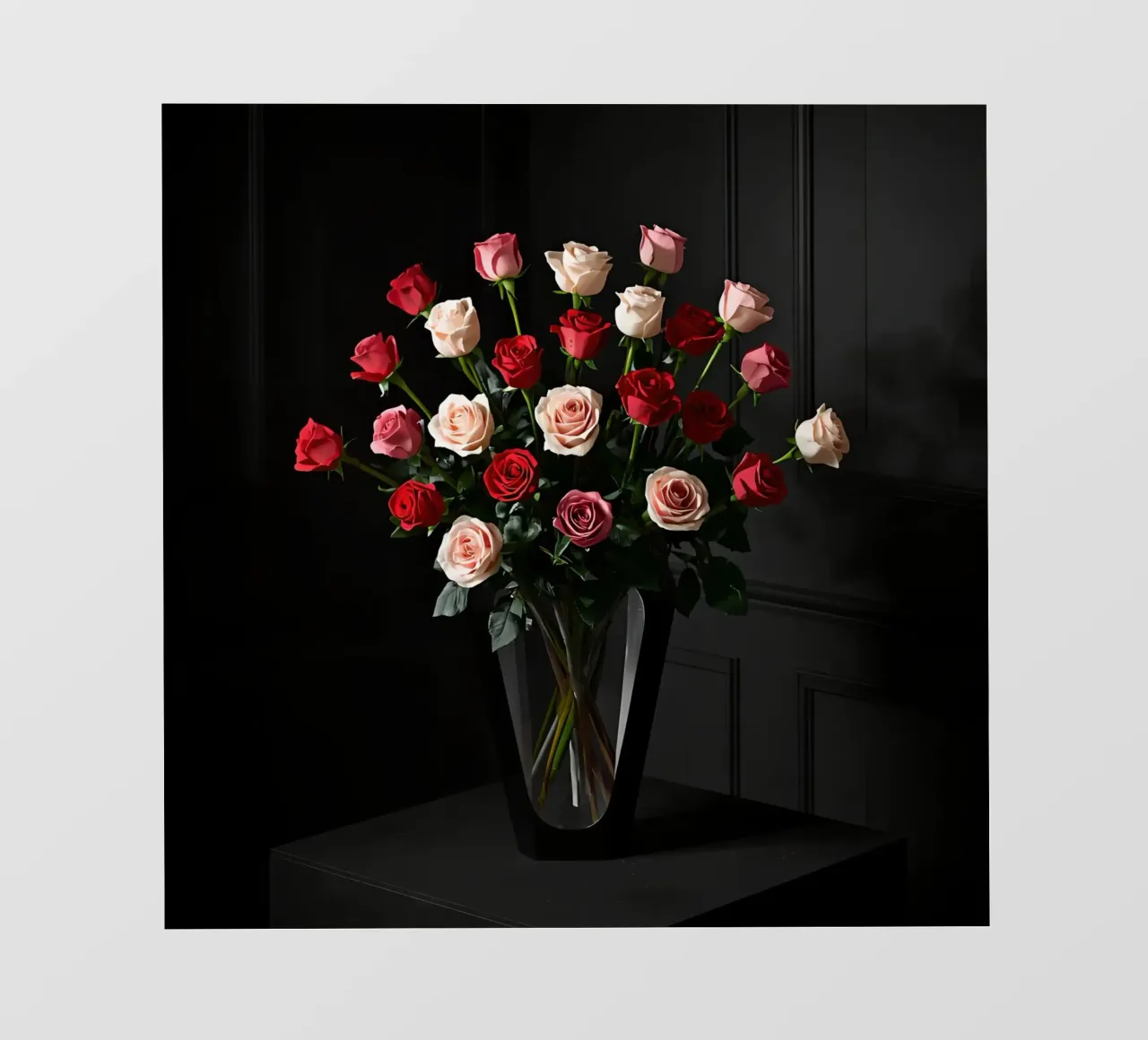 Bouquet de roses dans un vase sur une table papier peint photo de DesignDoodle