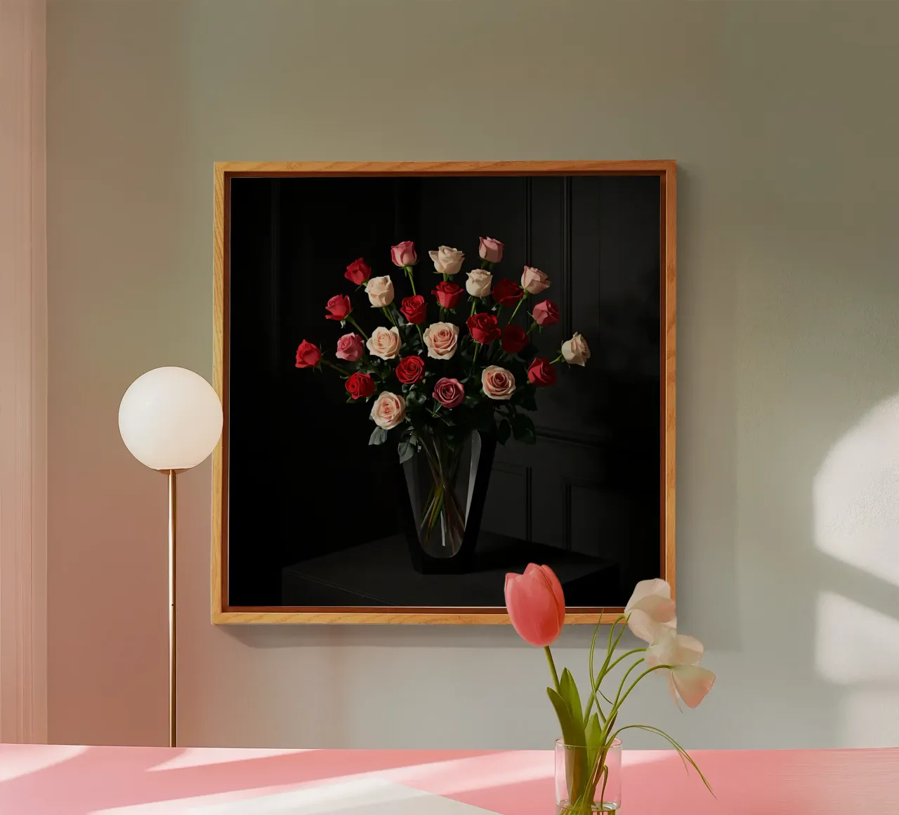 Bouquet de roses dans un vase sur une table plexiglas de DesignDoodle