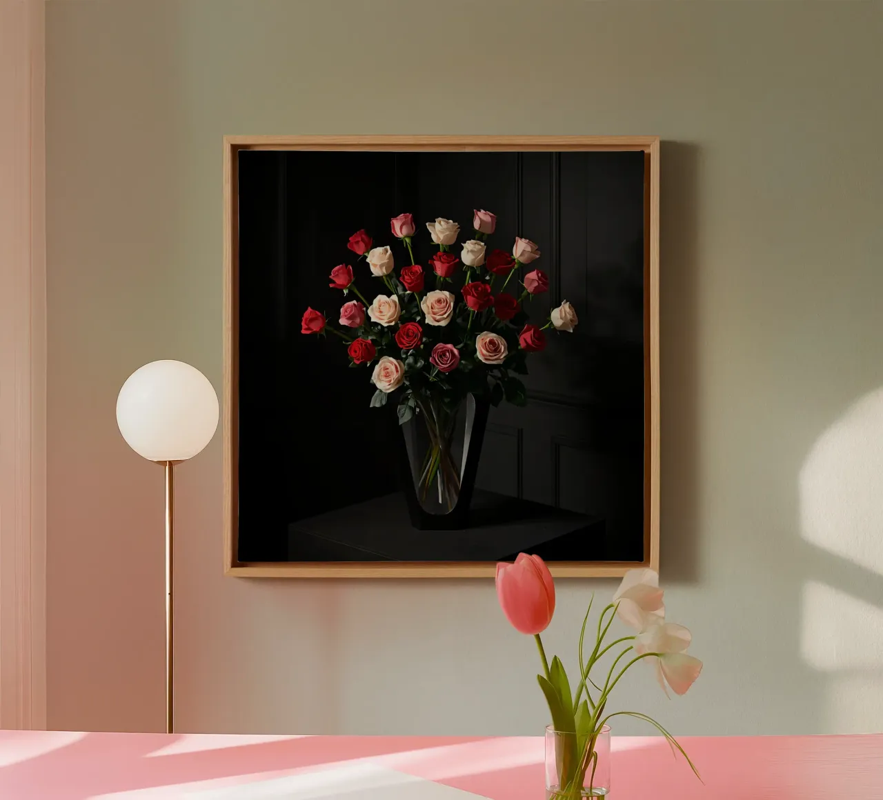 Bouquet de roses dans un vase sur une table toile de DesignDoodle