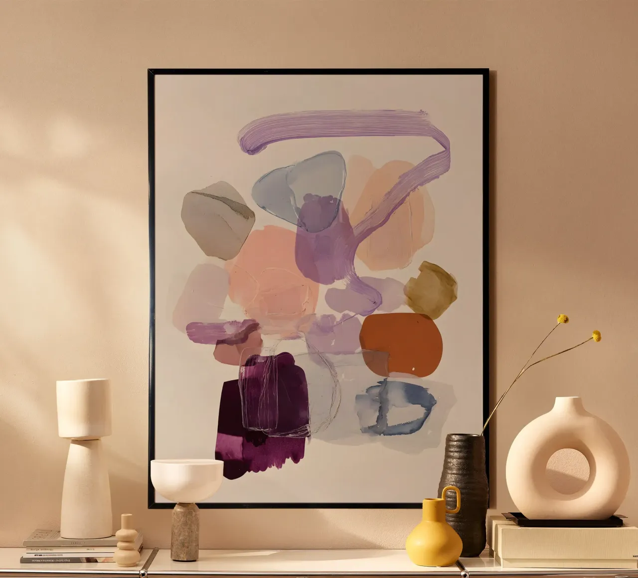 Elegant Purple Forms poster con telaio in plastica da Gypsy Galleria