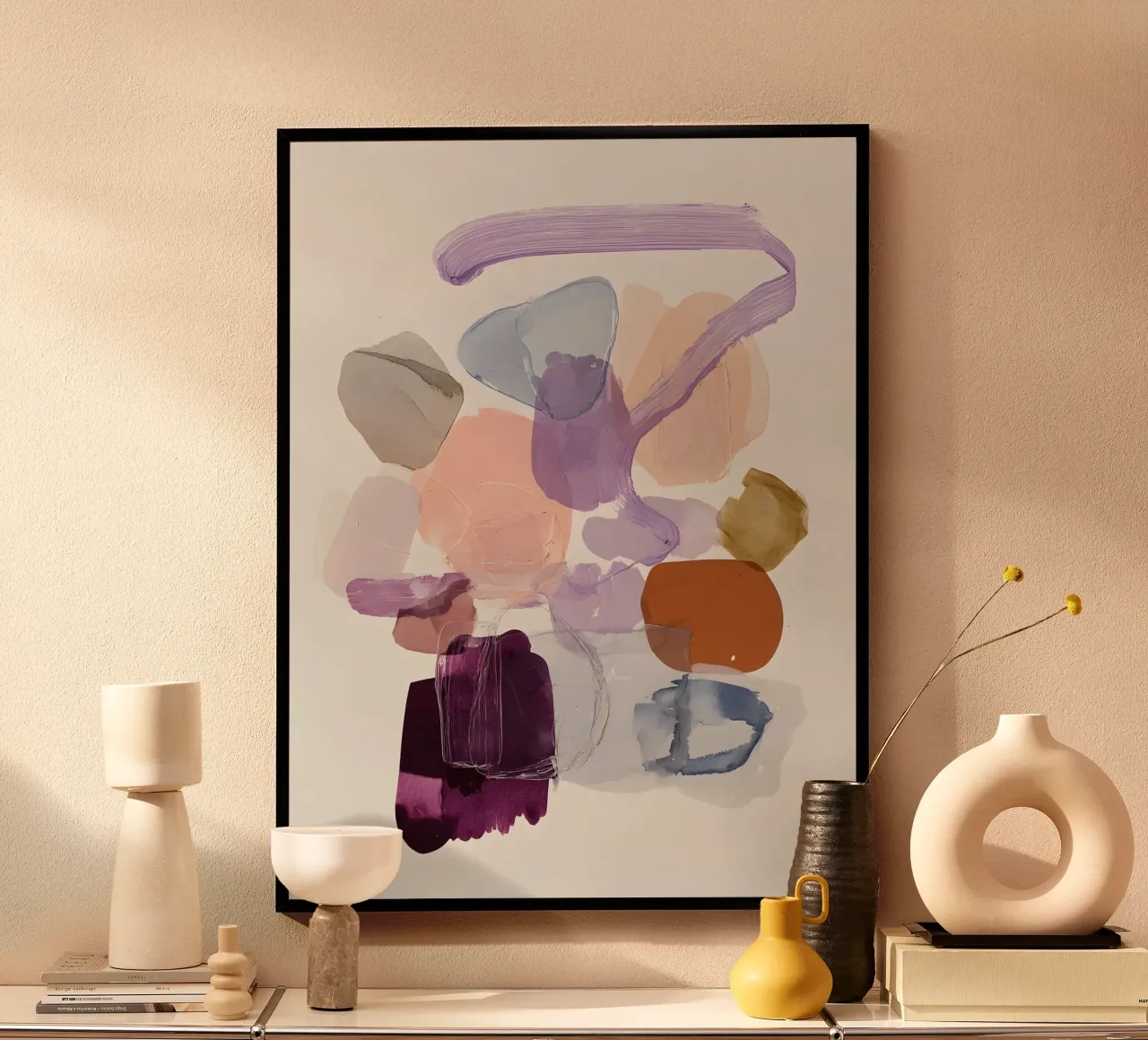 Elegant Purple Forms poster con telaio in plastica da Gypsy Galleria